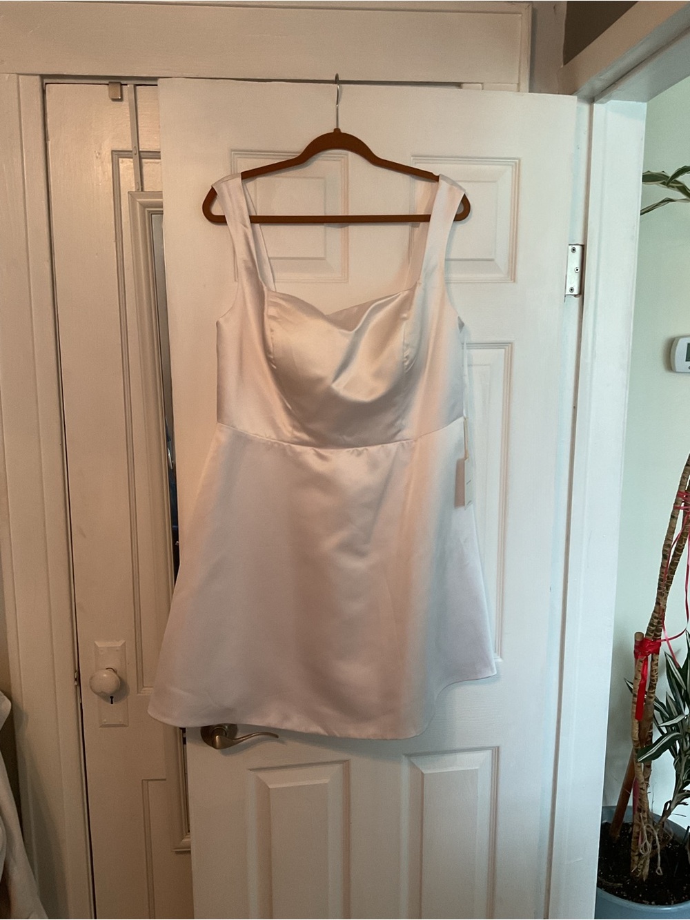 White Satin Mini Slip Dress with Sweetheart Neckline